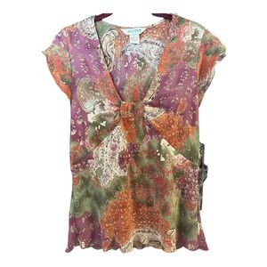Allison Taylor Floral Tunic with Sexy Front Gather, Lightweight, Flare LK NEW L